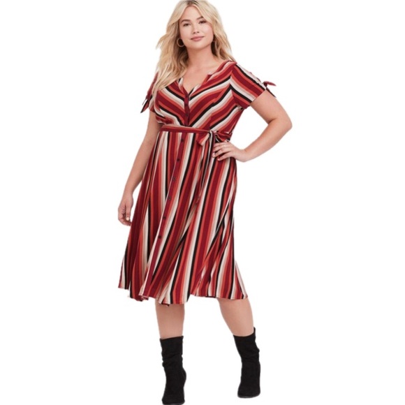 NEW Torrid Dress Size 4X Challis Midi Shirt Dress Rayon Blend Multi Stripe - Picture 1 of 13